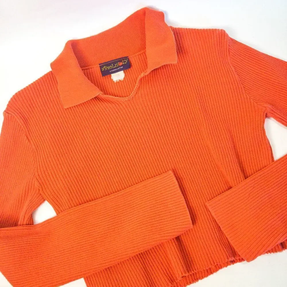 Reworked Y2K Vintage Orange Collared Crop Top Sz M